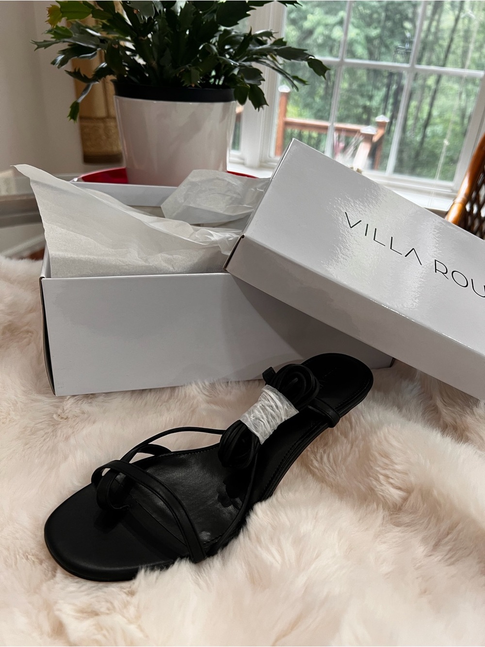 DANNIE Villa Rouge Black Strappy Knot Slide Sandals - Women's